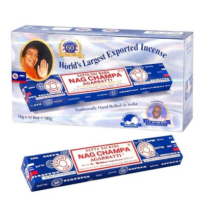 12x15g Satya Nag Champa Räucherstäbchen Original Sai Baba Räucherwerk Agarbatti