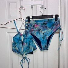 Nike Blue Floral Bikini Set Size Small
