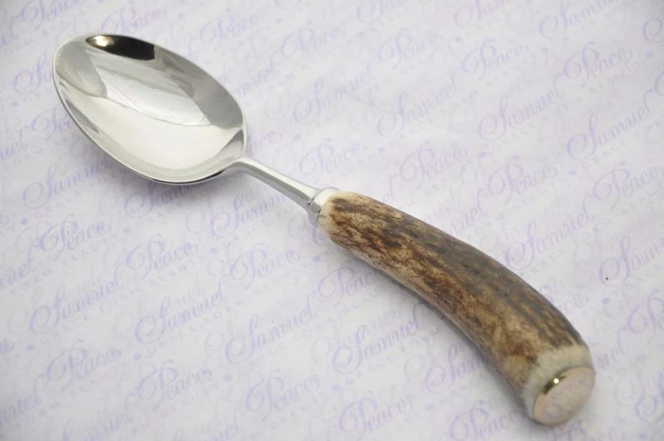Fantastico cucchiaio da tavolo originale manico cervo/corna realizzato a Sheffield Inghilterra