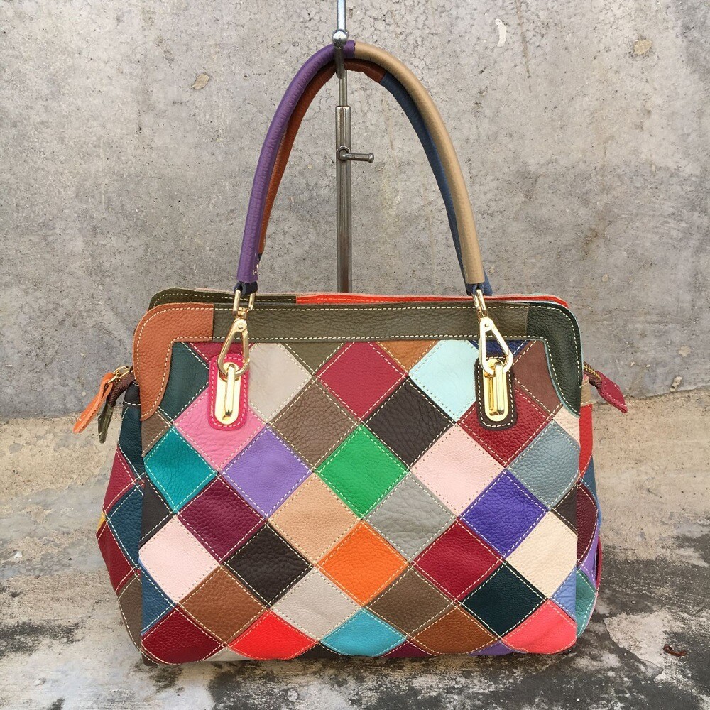 Color Matching Leather Colorful Handbag Purse Casual Messenger Bag