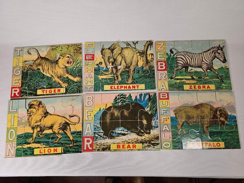 Antique Sliced Sectional Strip Puzzle (set of 6) Animals Lion Tiger Bear Litho