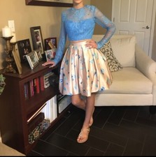 sherri hill prom dress short two piece blue flowers size 00