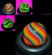 BRYAN TRILLAS HANDMADE GLASS MARBLE/.422"-RAINBOW BLACKLIGHT-MANGO,TANGERINE,YLW