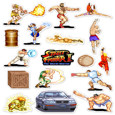 Street Fighter II 2 Stickers SF 2 Ryu Ken Arcade Pixel Art 17 Sticker Pack