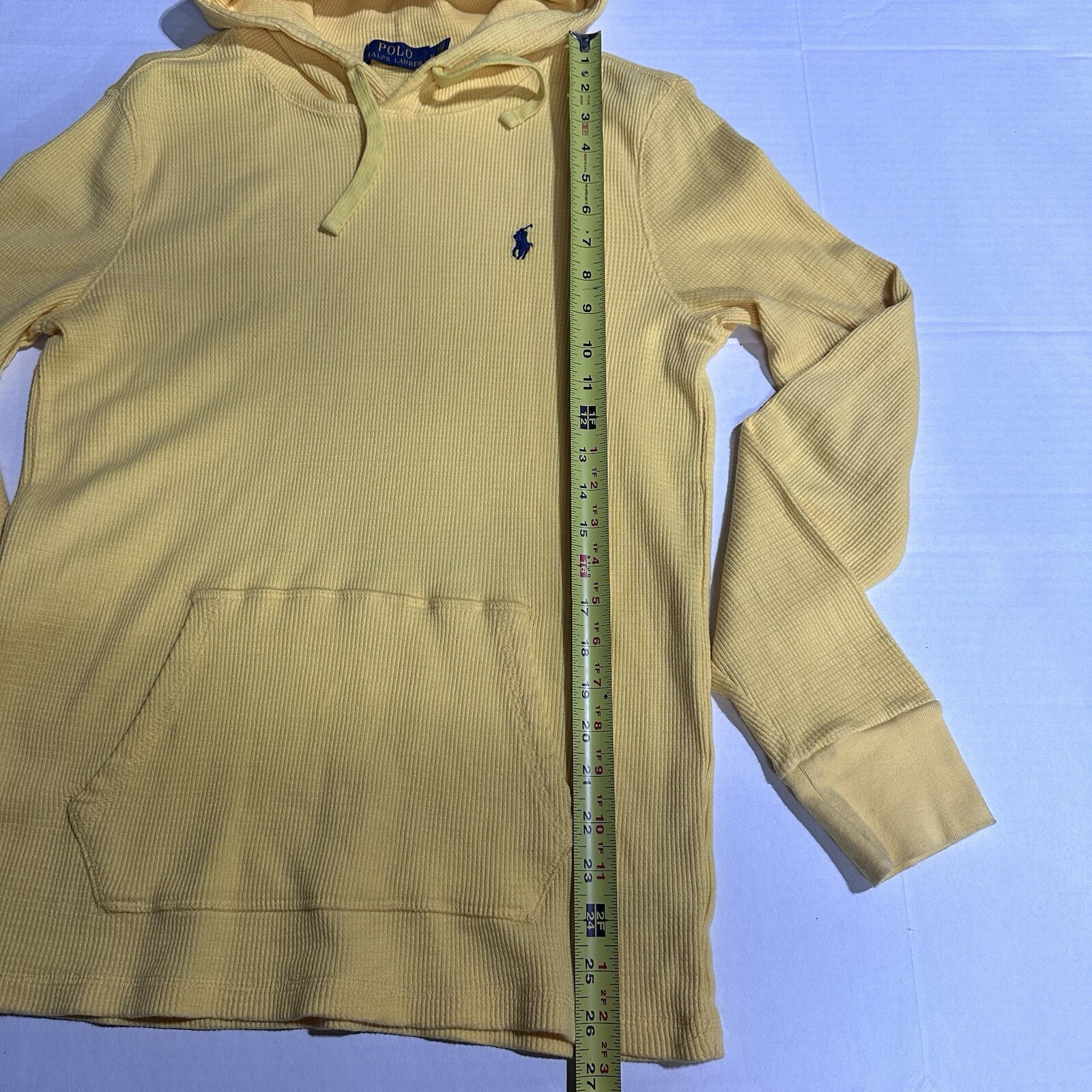 Polo Ralph Lauren Felpa con Cappuccio Uomo Media Giallo Waffle Maglia Felpa Termica Pony