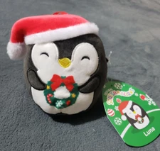 NEW Squishmallows Luna Penguin Wreath 4" Christmas Plush Ornament 2023 NWT