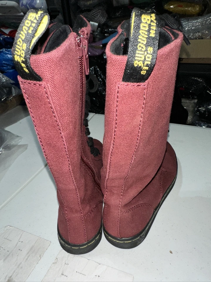 Botas de combate Dr. Martens Battersea para mujer talla 6 granate lona media pantorrilla con cordones  Foto 4 de 4