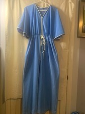 Vintage Vanity Fair Light Blue Dacron Zip Nightgown House Coat Robe Size M