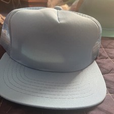 VTG NEW ERA PRO HAT MESH SNAP BACK 80s CAP VISOR TRUCKER LIGHT BLUE VINTAGE