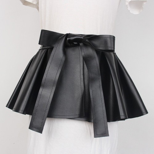 Ruffles Ladies Peplum Belt Corset Skirt Faux Leather Pleated Extra Wide Retro - Picture 3 of 15