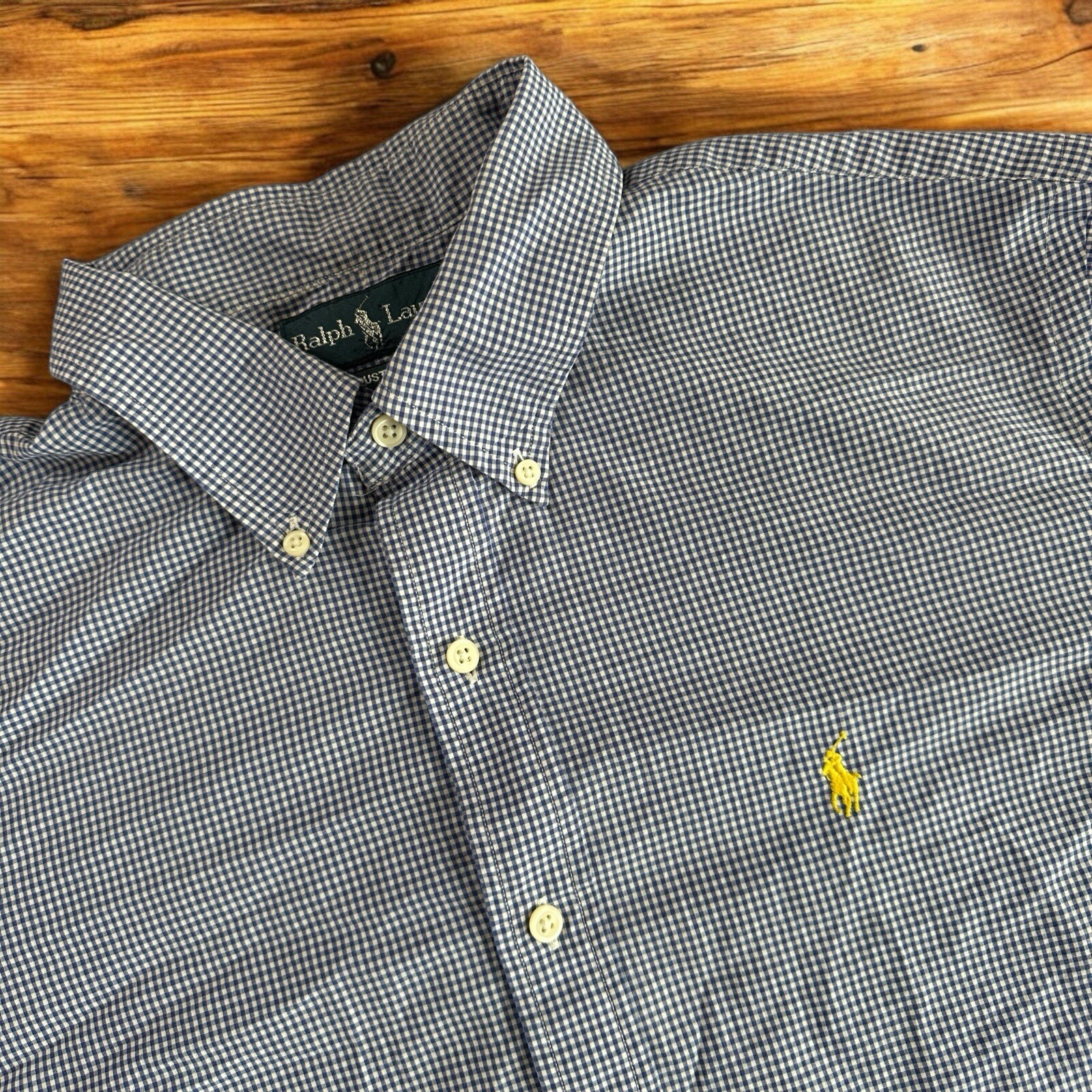 Polo Ralph Lauren vintage uomo XL blu bianca quadri camicia abbottonata pony cotone