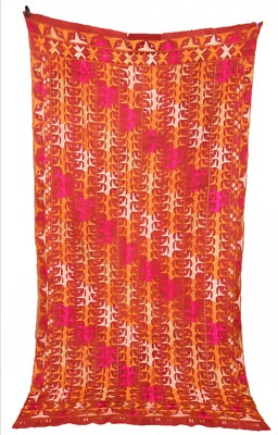 Antique Vintage Indian From Punjab Phulkari Textiles Hand Embroidered Bagh Shawl