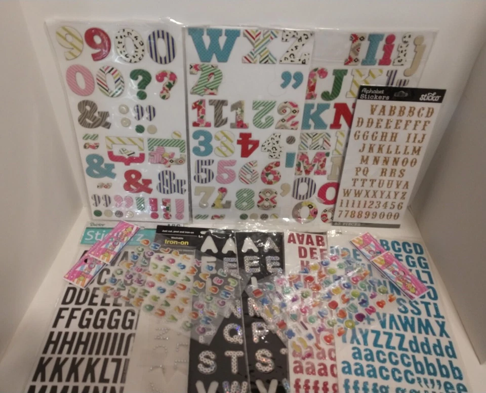 Lot of Alphabet, Letters & Number Stickers ~ 14 Sheets ~ Cardboard,Glitter,Puffy - Image 2 of 4