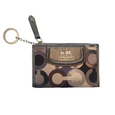 COACH Op Art Signature Mini Skinny Keychain Zip Card/Coin Pouch Side Pocket