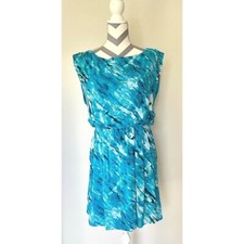 Alice + Olivia Silk Mini Dress LARGE blue sleeveless high neck keyhole back