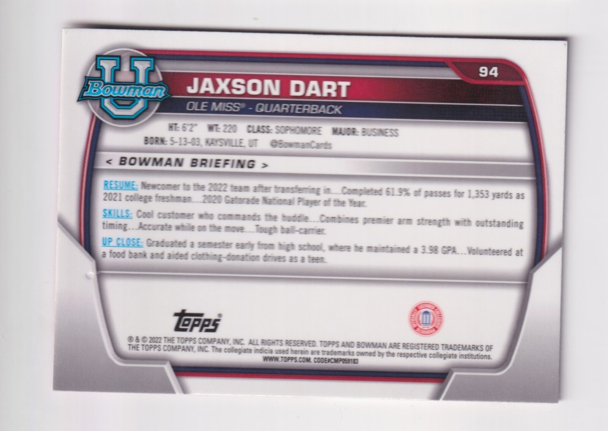 2022 Bowman University CHROME PINK REFRACTOR 94 JAXSON DART RC