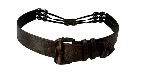 Suzi Roher Quilted Leather Belt Chain-Link Detail Small  Made in Canada Suzi Roher Quilted Leather Belt Chain-Link Detail Small Made  main image 2