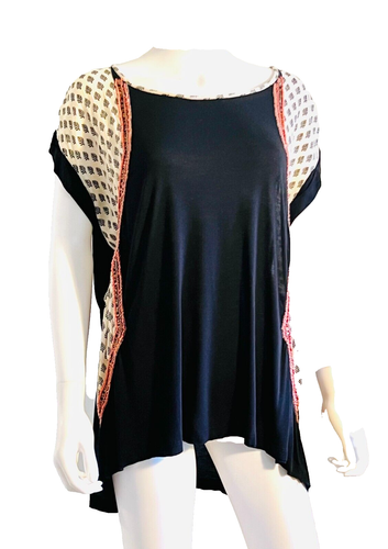 Anthropologie Akemi & Kin Boho Orange & Black Embroidered Sequins Top, M, NWT - Picture 3 of 10
