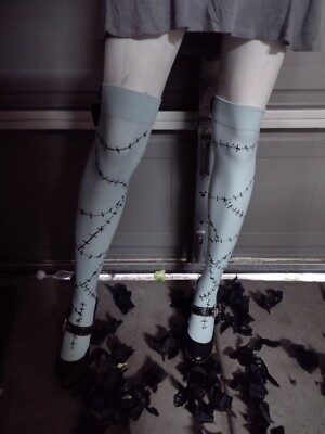 Sally Nightmare Before Christmas inspired above knee stockings with black bow