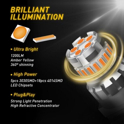 2X AUXITO 3157/3156 LED Amber Turn Signal Bulbs - 48 Chip, 2400LM, CANbus Ready, 50,000 Hour Life