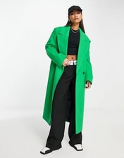 River Island Longline Coat Bright Green Uk16 Big Bnwt Faux Wool 100% Polyester