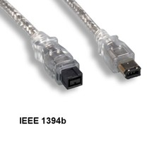 Kentek 6' IEEE1394b 9 Male to 6 Pin Male Firewire Cable 400Mbps PC MAC DV Clear