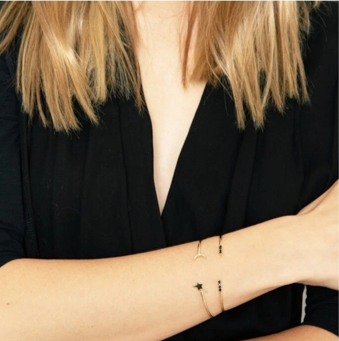 Juego de brazalete abierto apilable Jules Smith Cosmic Cuff dorado circonita cúbica Foto 3 de 4