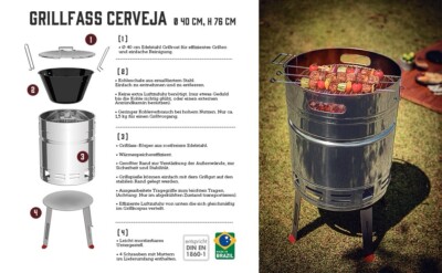 Brasilianischer Grill: Tramontina Churrasco, BBQ Grillfaß Beer Barrel, Edelstahl