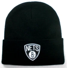 Brooklyn Nets flat cotton applique on Black beanie  cap hat. See details