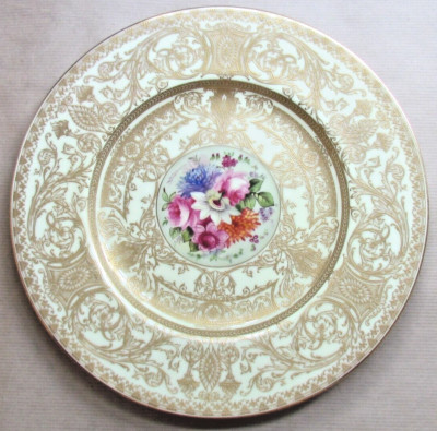 ROYAL WORCESTER E. PHILLIPS BLUMENKARTUSCHE & VERGOLDET 103/8'' SCHRANKPLATTE (9831)