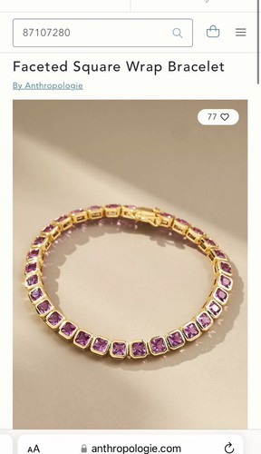 Pulsera de tenis cuadrada facetada Anthropologie FUSCIA piedras rosadas marco dorado $68 - Imagen 2 de 4