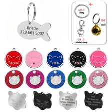 Personalized Cat Tag Engraved Anti Loss Kitty Kitten Name ID Tag Fish Round Bell
