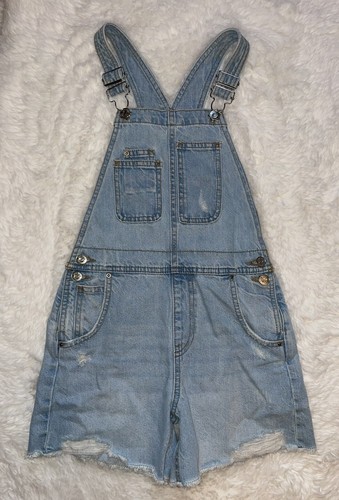 ZARA KIDS GIRLS SIZE 9 DENIM SHORTALLS OVERALLS DISTRESSED JEAN ONE PIECE ROMPER - Picture 1 of 3