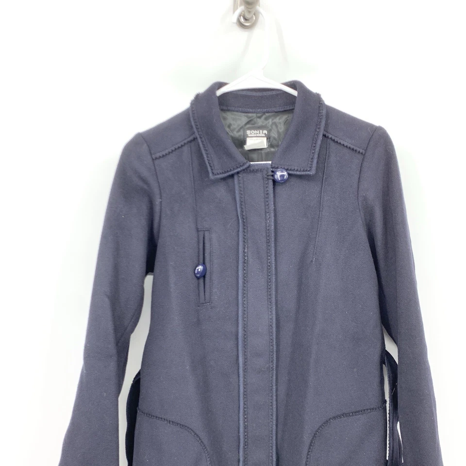 Abrigo Sonia Rykiel Mujer Talla 36 Pequeño Azul 100% Lana Guisante Trench Chaqueta con Cinturón Foto 2 de 4