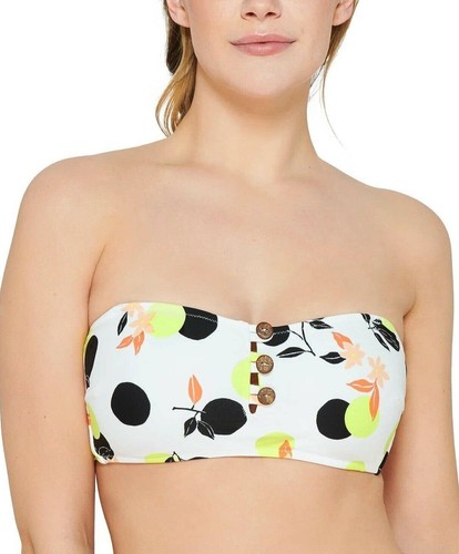 Hula Honey Women's Juniors' Citrus Geo-Printed Button Bandeau Bikini Top-Size XS