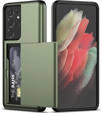 For Samsung Galaxy S21 Ultra Case Card Holder Hidden Wallet,Dual Layer - Green
