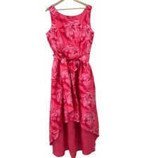 Tahari ASL Sleeveless Mikado tie Waist High Low Dress Box Pleats pockets size 16