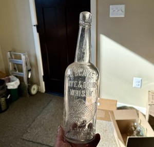 G O Blake’s Rye & Bour Whisky Adams Taylor & Co Blown Whiskey Bottle Boston MA