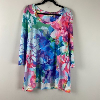 Soft Surroundings Floral Tunic Size 1X Knit Stretch 3/4 Sleeves Scoop Neck