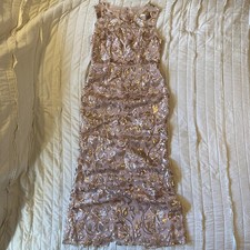 Adrianna Papell Dress Womens 8 Mauve Sequin Floral Mesh Sleeveless Sheath Gown