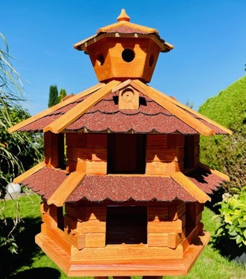 DARLUX Vogelvilla XXL Sechseck Doppelstock Vogelhaus Futterstelle Braun/ Rot