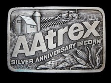 ND19116 VINTAGE 1985 AATREX SILVER ANNIVERSARY IN CORN FARMING BELT BUCKLE
