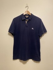 Burberry Cotton Navy Short-Sleeve Polo with Logo Embroidery. Size L