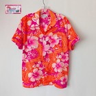 Vtg 70s Hai Alai Neon Dayglo Pink Orange Hibiscus Nylon Hawaiian-style Shirt L — photo 2