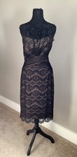 Tadashi Shoji Black Chantilly Lace Illusion Ruched Dress - Size 8