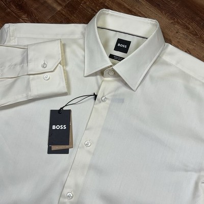 Hugo Boss Joe Kent Dress Shirt Ivory 100% Cotton Men's 17-43 Regular Fit  NWT | eBay