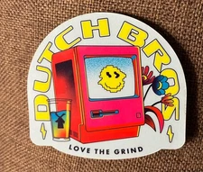 Dutch Bros Retro Style Smile Love The Grind Sticker March 2022 Rainbow PC Flower