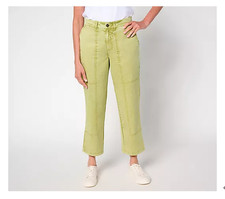 LOGO by Lori Goldstein Petite Stone Wash Cropped Pants - Split Pea - 10P