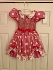 Disney Store Minnie Mouse Little Girls Dress Up Gown Size 5/6 Polkadot Pink Lace