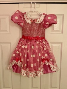 Disney Store Minnie Mouse Little Girls Dress Up Gown Size 5/6 Polkadot Pink Lace